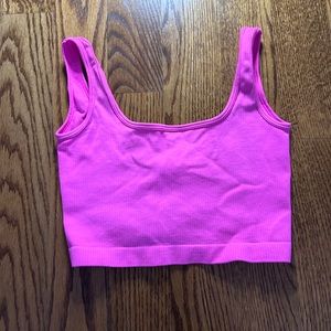 Bright hot pink ribbed tank top / cropped summer + beachy tank scoop neck